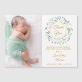 Carte Magnétique Remerciement de naissance de bébé avec feuillage d (Devant)