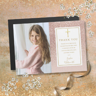Carte Magnétique Remerciement de photo de première communion rose g