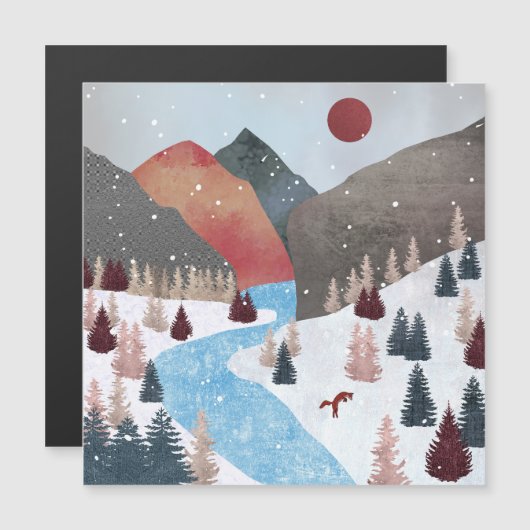 Carte Magnétique Renard Chassant en Hiver (Devant / Derrière)