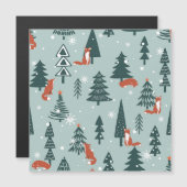 Carte Magnétique Renards, sapins, hiver, motif coloré (Devant / Derrière)