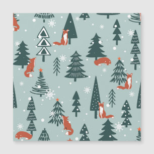 Carte Magnétique Renards, sapins, hiver, motif coloré
