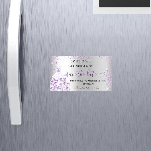 Carte Magnétique Robe violette argentée d'anniversaire enregistrer 