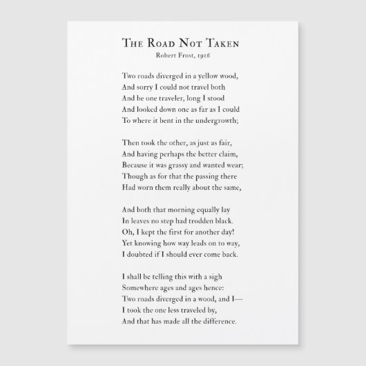 Carte Magnétique Robert Frost, la route n'est pas un poème (Devant)