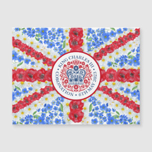 Carte Magnétique Roi Charles III Coronation Floral UK Aimant Drapea