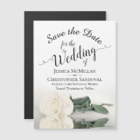 Rose blanche Élégant mariage Enregistrer l'aimant 