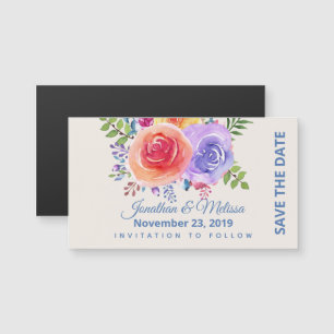 Carte Magnétique Rose coloré aquarelle florale Enregistrer la date