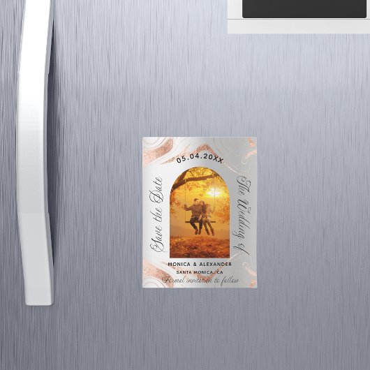 Carte Magnétique Rose d'argent mariage photo en or enregistrer la d