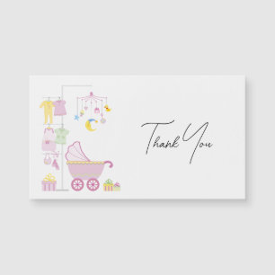 Carte Magnétique Rose Girly Baby Design Élégant Script Merci