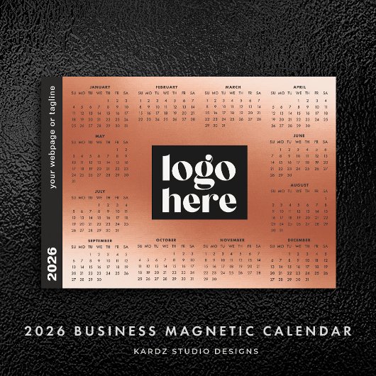 Carte Magnétique Rose Gold 2026 Business Logo Calendrier magnétique