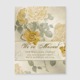 Carte Magnétique Rose jaune doré vintage Floral Moving