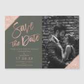 Carte Magnétique Rose or parties scintillant script vert photo enre (Devant)