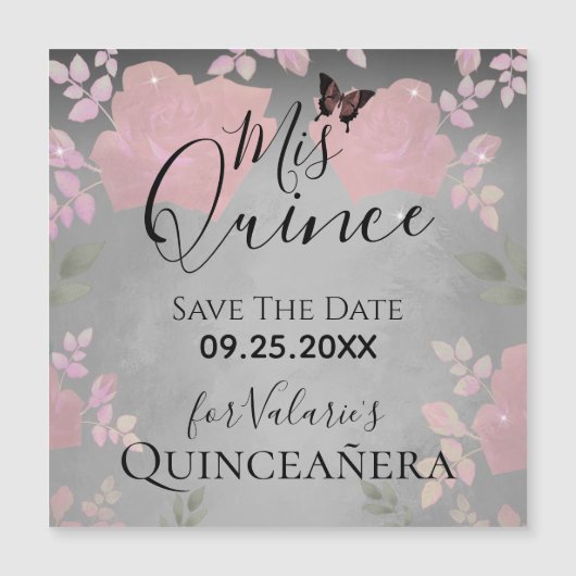 Carte Magnétique Rose Rose chic Quinceanera rose Enregistrer la dat (Devant)