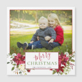 Carte Magnétique Rouge Floral Hand Lettré Photo Holiday Salutation (Devant)