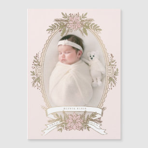 Carte Magnétique Ruban de cadre ovale féminin et verdure de vacance