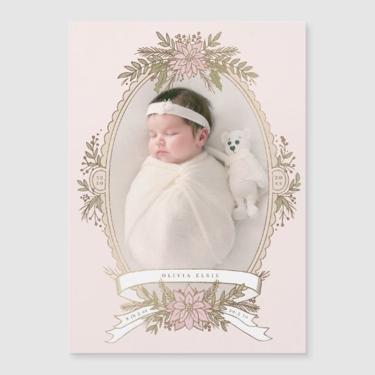 Carte Magnétique Ruban de cadre ovale féminin et verdure de vacance (Devant)