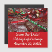 Carte Magnétique Rubans de Noël Rouge Vert et Or Vacances (Devant / Derrière)