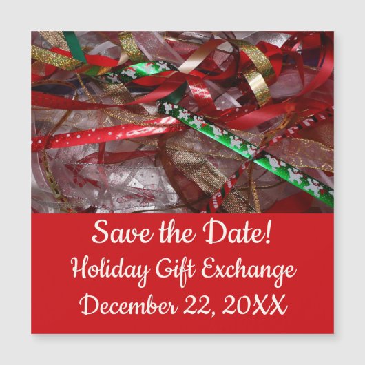 Carte Magnétique Rubans de Noël Rouge Vert et Or Vacances (Devant)