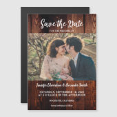 Carte Magnétique Rustic barn wood photo magnetic Save the Date (Devant / Derrière)