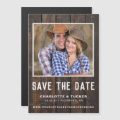 Carte Magnétique Rustic Wood Photo Enregistrer la date (Devant / Derrière)