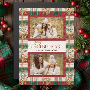 Carte Magnétique Rustique Joyeux Noël Botanique Plaid 2 Photo