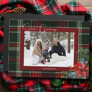 Carte Magnétique Rustique Noël Plaid avec Poinsettia & Pine Photo