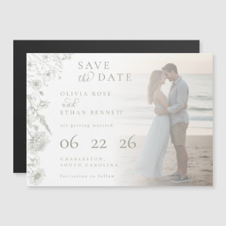 Carte Magnétique Sage Green Botanical Photo Wedding Save the Date 