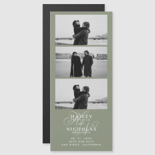 Carte Magnétique Sage Green Monogramme Bande Photo Mariage magnétiq
