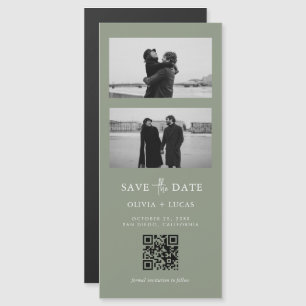 Carte Magnétique Sage Green QR Code Bande photo Mariage magnétique