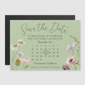 Carte Magnétique Sage Wild Flower Mariage Calendrier Enregistrer La (Devant / Derrière)