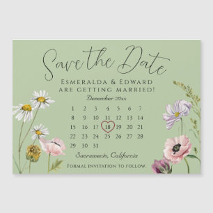 Carte Magnétique Sage Wild Flower Mariage Calendrier Enregistrer La