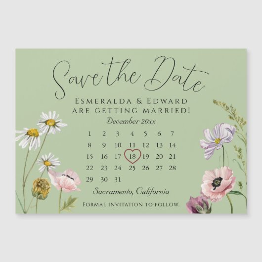 Carte Magnétique Sage Wild Flower Mariage Calendrier Enregistrer La (Devant)