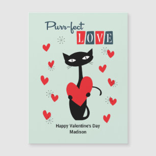 Carte Magnétique Saint-Valentin Chat Rétro Milieu de Siècle