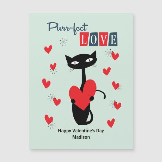 Carte Magnétique Saint-Valentin Chat Rétro Milieu de Siècle (Devant)