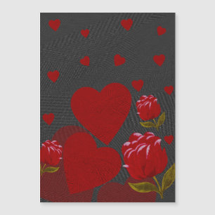 Carte Magnétique Saint Valentin, coeur rouge, rose rouge sur gris