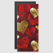 Carte Magnétique Saint-Valentin dorés et rouges (Devant / Derrière)