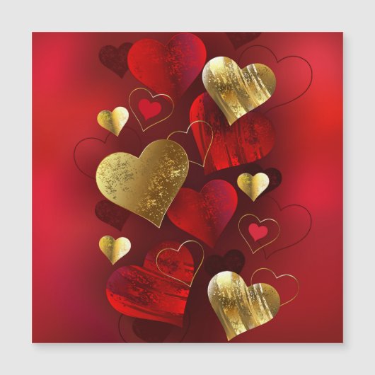 Carte Magnétique Saint-Valentin dorés et rouges (Devant)