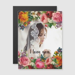 Carte Magnétique Saint Valentin Floral I Love You Photo Mariage