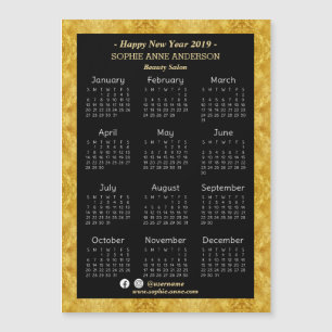 Carte Magnétique Salon de beauté Gold Foil Mini Calendrier 2019