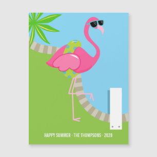Carte Magnétique Salutation d'été cool Flamant rose rose