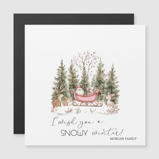 Carte Magnétique Santa Claus, Sleigh, Présents Noël de forêt (Devant / Derrière)