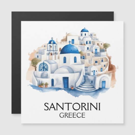 Carte Magnétique Santorin Grèce Bleu Toit Bâtiments Architecture (Devant / Derrière)