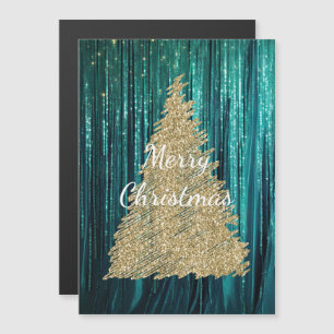 Carte Magnétique Sapin de Noël vert pinède or avec ruban de Noël sa