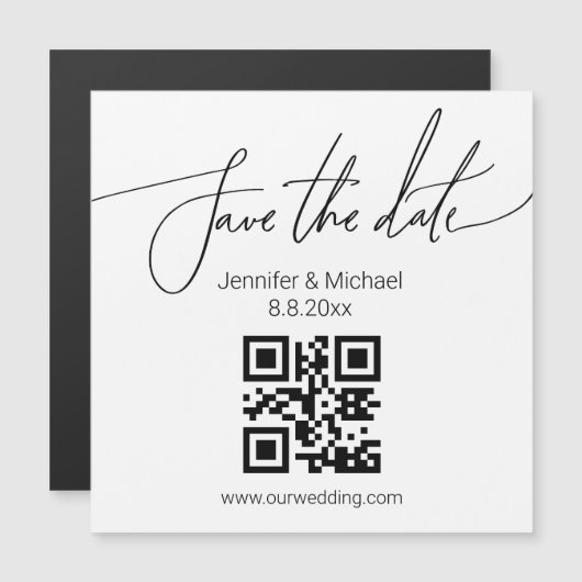 Carte Magnétique sauver la date qr code aimant de mariage simple (Devant / Derrière)
