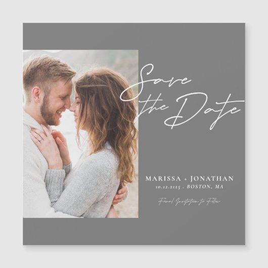 Carte magnétique "Save The Date" avec script photo (Devant)