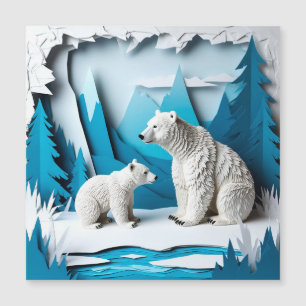 Carte Magnétique Scène de papercraft d'ours polaires dans une forêt