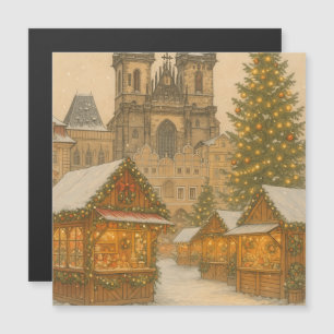 Carte Magnétique Scène d'hiver artistique des fêtes de Noël à Pragu