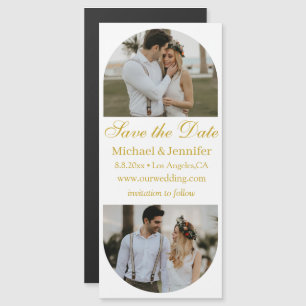 Carte Magnétique script doré 2 photos d'arch save the date aimant