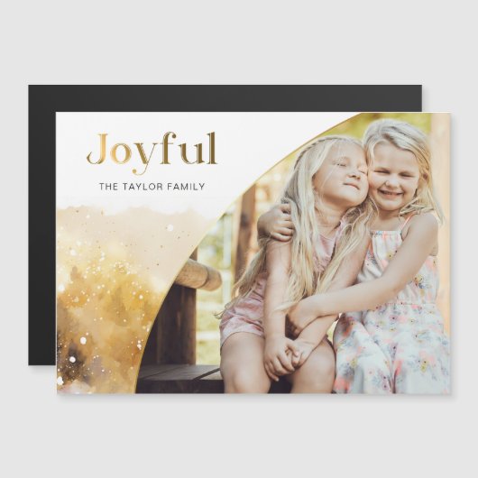 Carte Magnétique Script Joyeux Or Chic avec photo courbe (Devant / Derrière)