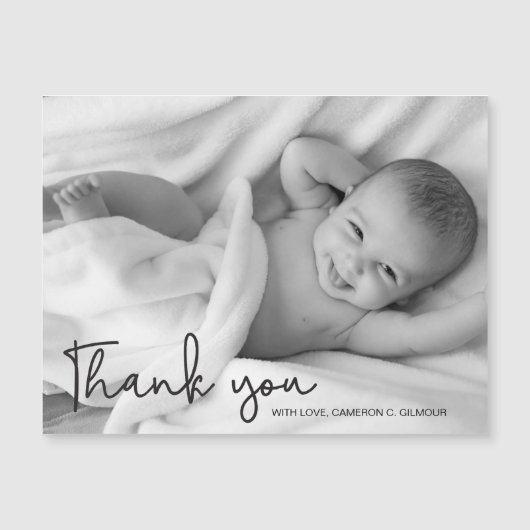 Carte Magnétique Script Merci Photo Simple Du Bébé (Devant)