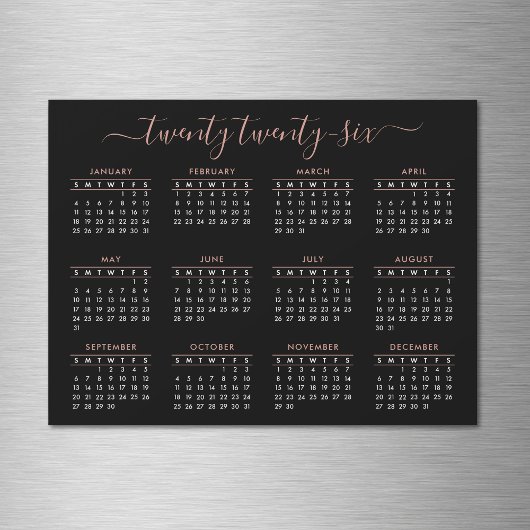 Carte Magnétique Script moderne Black Rose Gold 2024 Calendrier Mag